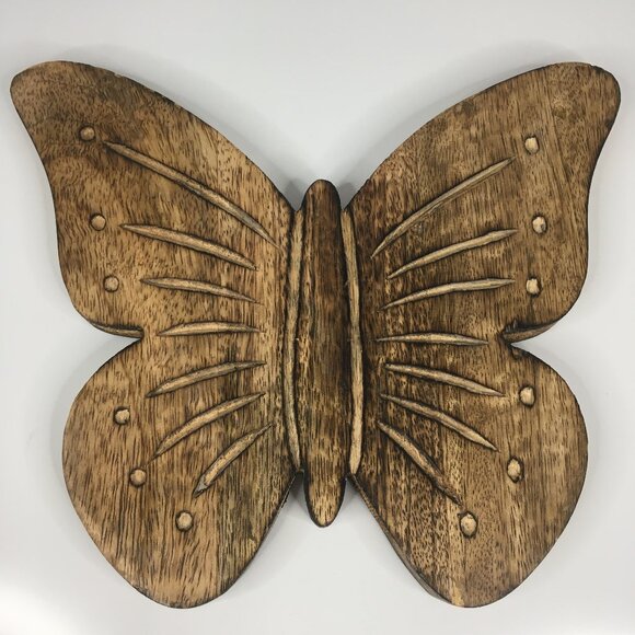 10 Inch Carved Wood Butterfly Serving Board Handcrafted in India - Picture 1 of 15